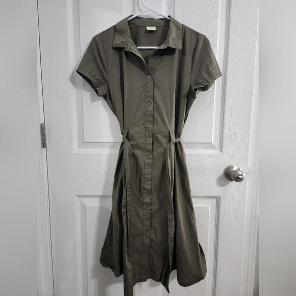 JDY green trench coat dress belted collared lagenlook Military size 36 - Picture 2 of 13